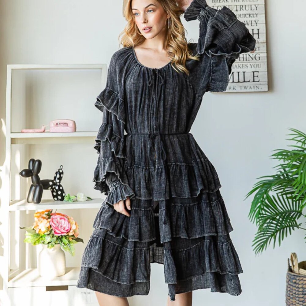 Oli & Hali Washed Ruffle Detail Longline Duster Size Medium - Picture 4 of 9